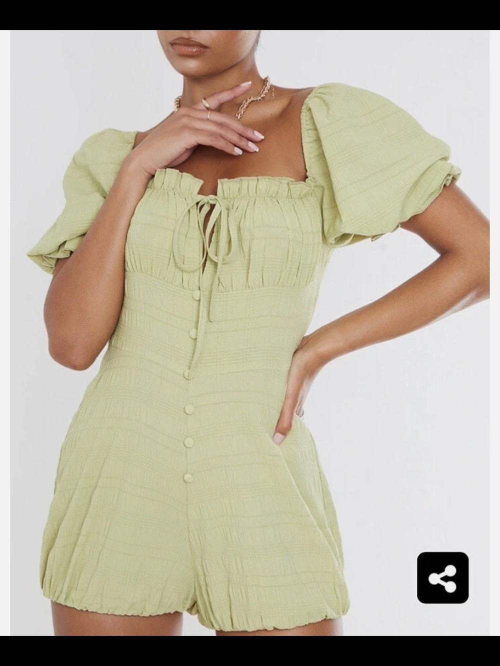 Pretty little thing PLT Lime green Crinkle Woven Ruched Bust ElasticHem Playsuit